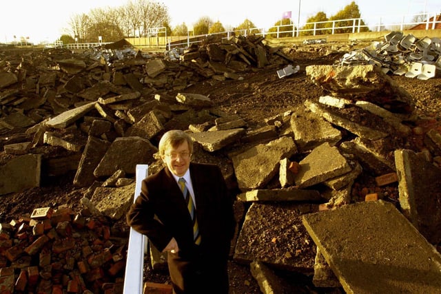 Headingley's Western Terrace was demolished with plans for a revamp. Pictured is   Chris Hassell, chief executive of Yorkshire County Cricket Club, on the site.