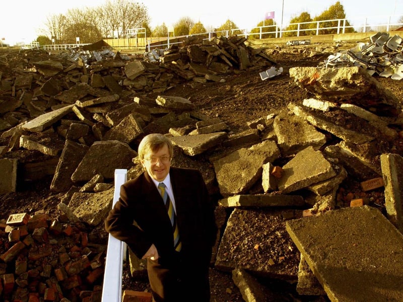 The Western Terrace was demolished with plans for a revamp. Pictured is Chris Hassell, chief executive of Yorkshire County Cricket Club, on the site.