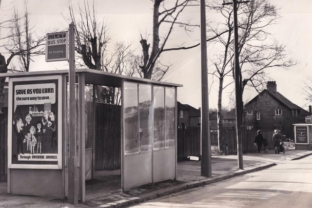 Remember the two bus shelters close to each other on Stonegate Road? Pictured in March 1970.