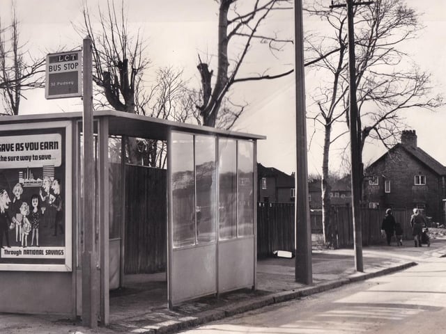 Remember the two bus shelters close to each other on Stonegate Road? Pictured in March 1970.