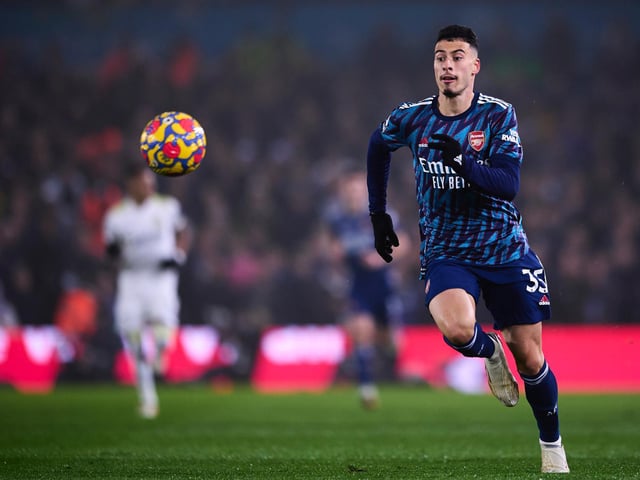 With two goals to his name against the Whites already this season, Gabriel Martinelli will need to remain under careful observation by Luke Ayling (Photo by Francisco Macia/Quality Sport Images/Getty Images)