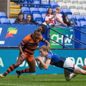 Caitlin Beevers scores for Rhinos against Castleford in the 2019 Challenge Cup final at Bolton. Picture by Isabel Pearce/SWpix.com.