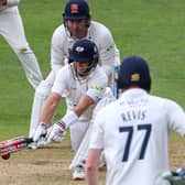 Joe Root reverse sweeps on day three of Essex v Yorkshire in Chelmsford 
Picture: John Heald