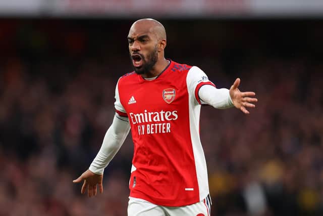 MARKET LEADER: Arsenal forward Alexandre Lacazette, above, is joint-favourite to score first in Sunday's clash against Leeds United at the Emirates alongside former Whites loanee Eddie Nketiah. Photo by Catherine Ivill/Getty Images.