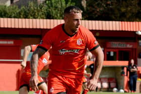 A penalty from Shaun Tuton put Guiseley in the box seat for National League North survival but two late goals from Alfreton Town meant the Lions were relegated to the NPL Premier. Picture: Rachel Atkins.