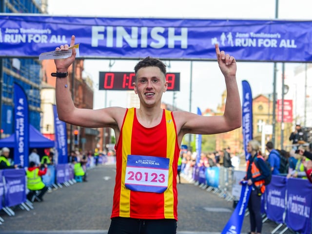 First man to cross the winning line Joe Sagar.