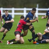 Dominic Hardman, with ball, touched down for Leeds Tykes against Cinderford. Picture: Tony Johnson.