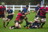 Dominic Hardman, with ball, touched down for Leeds Tykes against Cinderford. Picture: Tony Johnson.