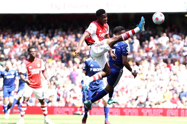 Arsenal's two-goal former Leeds United loanee Eddie Nketiah. Picture: Ryan Pierse/Getty Images.