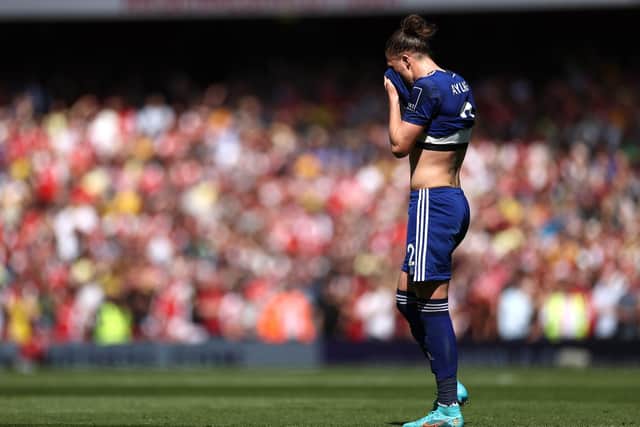 SEASON OVER - Luke Ayling's Leeds United season ended early with a red card at Arsenal for a shocking challenge on Gabriel Martinelli. Pic: Getty