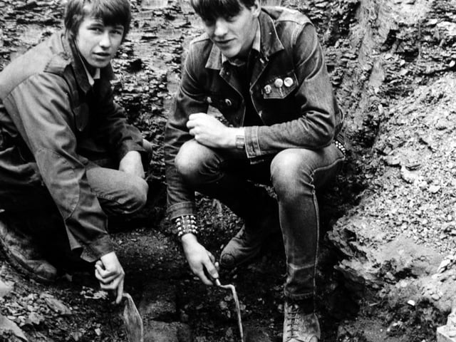 These boys on a YTS project at Bramley Community Centre on Waterloo Lane in July 1984 unearthed fossilised tree roots 290 million years old - older than the dinosaurs.