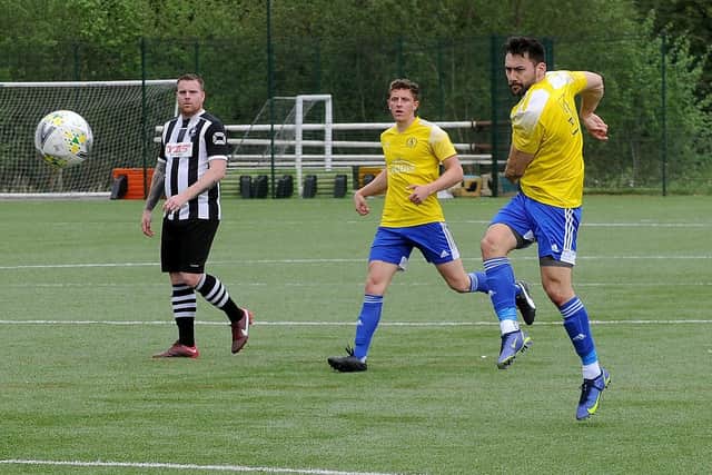 Horsforth's Loz Power shoots during the 2-0 West Yorkshire Premier win over visitors Hall Green United. Picture: Steve Riding.