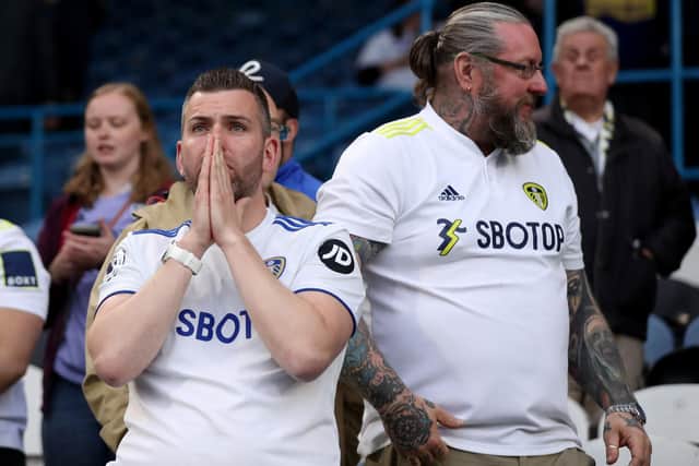Leeds United fans react as the Whites' suffer a 4-0 defeat at home to Manchester City. Pic: Lewis Storey.
