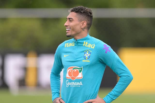 RELIEF: Leeds United's Raphinha will be involved with Brazil next month (Photo by DOUGLAS MAGNO/AFP via Getty Images)