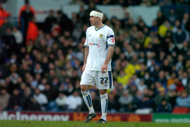 Andy Hughes back on the pitch after having received medical attention on a head injury during Leeds United's clash with Tranmere Rovers at Elland Road in February 2008.