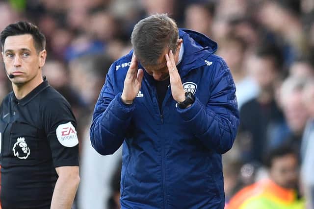 FRUSTRATION: Jesse Marsch shows his frustration during Leeds' 3-0 defeat by Chelsea (Photo by OLI SCARFF/AFP via Getty Images)
