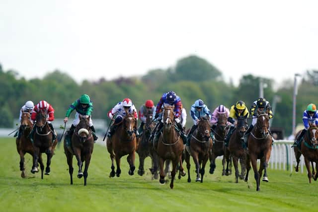 Winner: Cruyff Turn ridden by David Allan (centre) wins The Paddy Power Hambleton Handicap. Picture: Tim Goode/PA Wire.