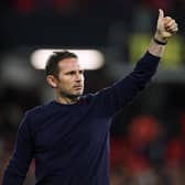 THUMBS UP: From Everton boss Frank Lampard to his side's supporters after Wednesday night's goalless draw at Watford but also to Chelsea and former protege Mason Mount for helping to sink Leeds United at Elland Road. Photo by Clive Rose/Getty Images.