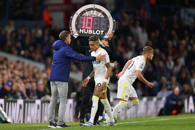 Raphinha is a possible absentee, along with Harrison. The Brazilian was substituted late on against Chelsea, while Marsch said in his post-match press conference the winger was suffering from cramp (Photo by Robbie Jay Barratt - AMA/Getty Images)