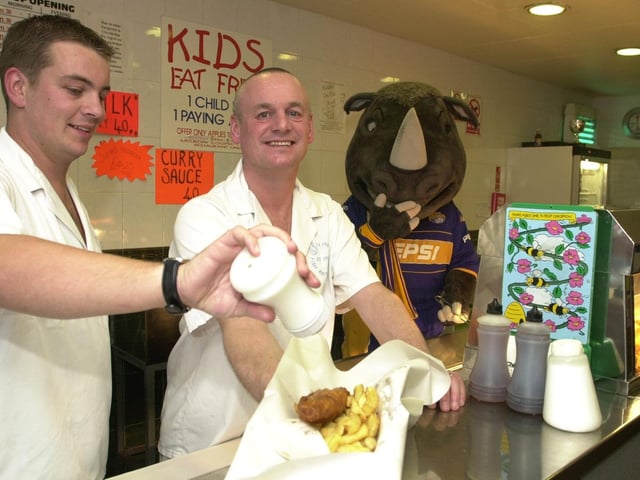 David, right. and Alvin Meehan, owners of Skyliner Fish Restaurant in Leeds. They father and son team are pictured in April 2001.