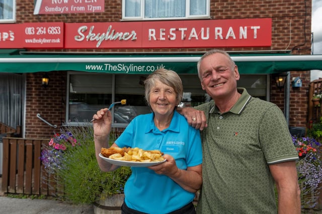 This is Elaine Coyne who was retiring after 38 years at Skyliners fish and chip shop on Austhorpe View in Whitkirk. She is pictured in July 2019 with former owner David Meehan.