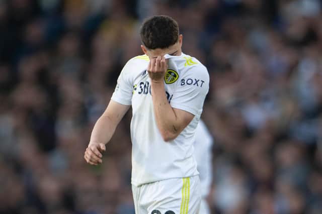 GUTTED: Daniel James trudges from the field after being shown a red card against Chelsea (Photo by Visionhaus/Getty Images)