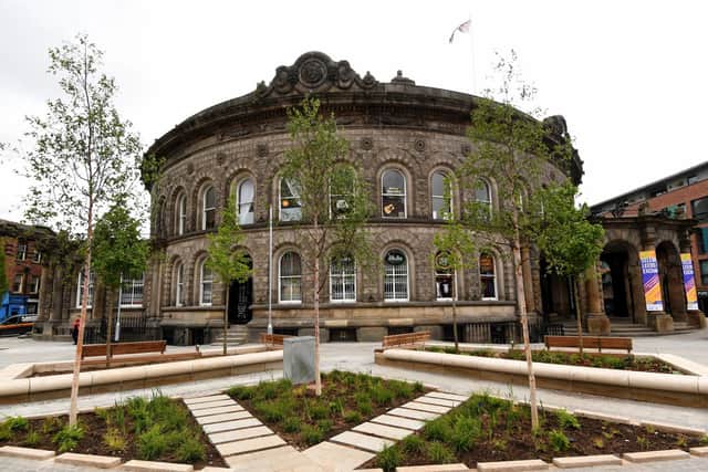 The multi-million pound project has seen Call Lane redesigned to open up more pedestrianised space, with trees and benches (Photo: Simon Hulme)
