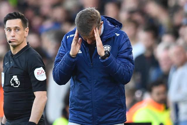 UNNECESSARY HEADACHES: For Leeds United boss Jesse Marsch, above, in the early stages of this week's defeats to both Arsenal and Chelsea due to self-inflicted Whites harm. Photo by OLI SCARFF/AFP via Getty Images.