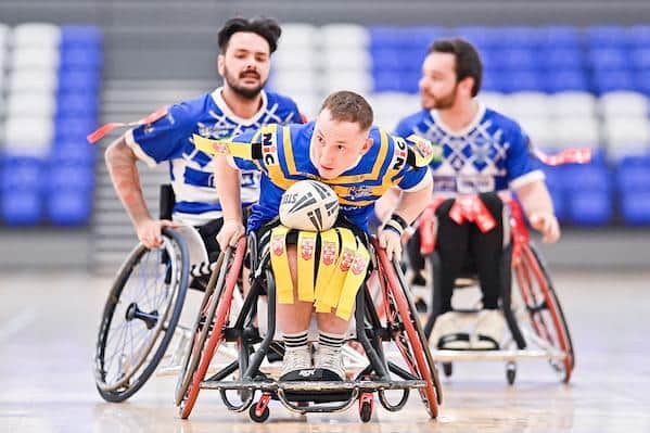 Nathan Collins scores for Rhinos in their semi-final win over Halifax. Picture by Will Palmer/SWpix.com.