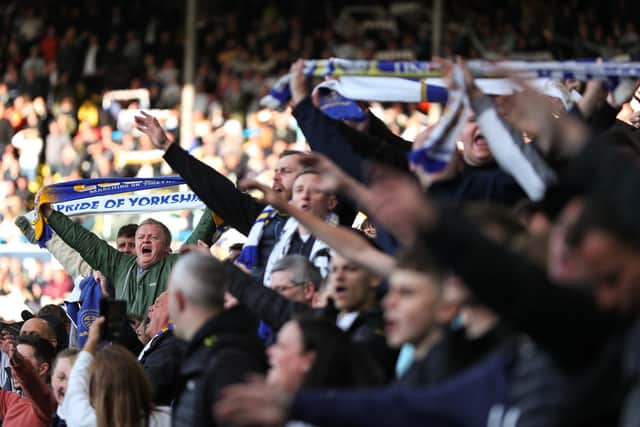 SUPPORT: Leeds United sing a rendition of 'Marching On Together' (Photo by Robbie Jay Barratt - AMA/Getty Images)