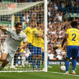 Man-of-the-match contender Pascal Struijk celebrates his late goal in the 1-1 Premier League draw with Brighton. Picture: Jonathan Gawthorpe.