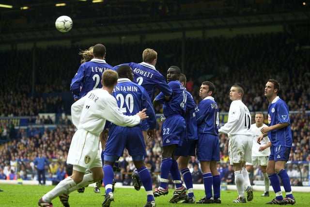 Ian Harte's free kick flies over the Leicester City wall on its way to he net.
