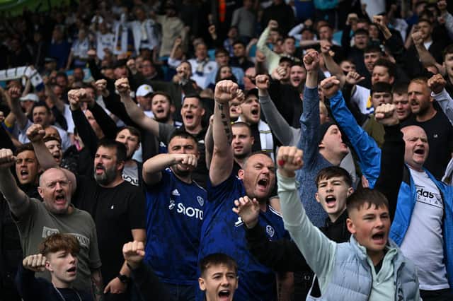 Leeds United fans give it their all at the final home game of the Premier League season. Pic: Oli Scarff.