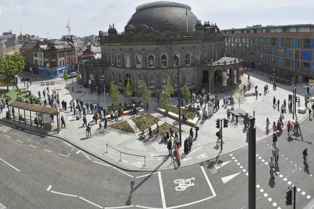 How the new public realm outside Leeds Corn Exchange looks following a £1.2m redesign. Picture: Steve Riding