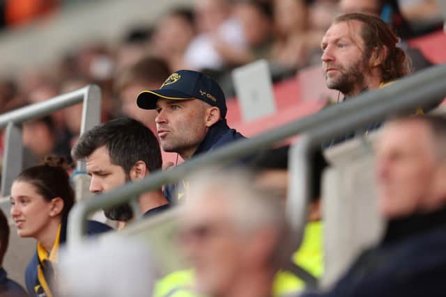 New Leeds Rhinos' head coach Rohan Smith watches from the sidelines against Salford Red Devils. Picture: John Clifton/SWpix.com.