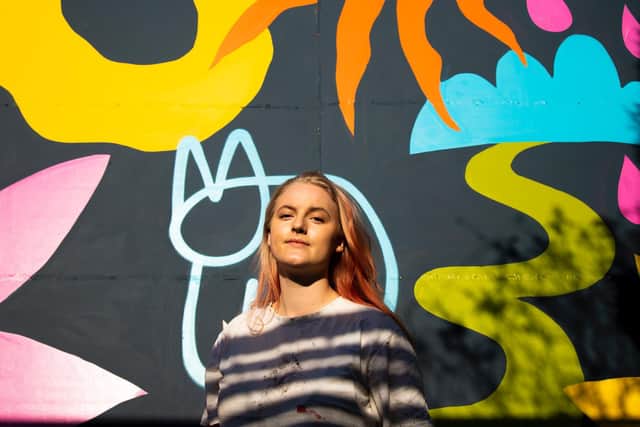 Mural artist Melody Sutherland has launched a new project at Merrion Gardens to tell the stories of women and people of marginalised genders. Pictured: Melody Sutherland. Photo: Laura Jones