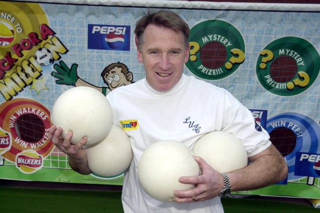 Former Leeds United defender John McClelland offered shoppers the chance of winning £1million by scoring a goal at ASDA in Morley.