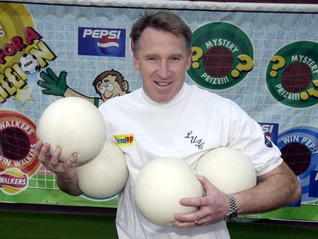 Former Leeds United defender John McClelland offered shoppers the chance of winning £1million by scoring a goal at ASDA in Morley.