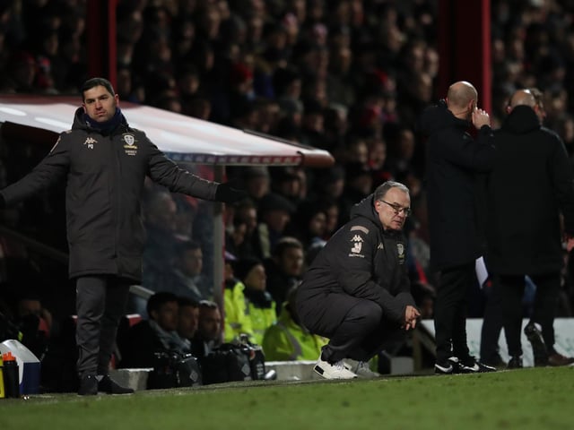 Marcelo Bielsa (right) and Pablo Quiroga react during the game.