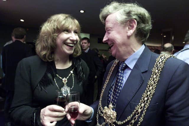 Kay Mellor became Lady Mayor of Leeds for the night in October 2000 when she attended the Bradford Film Festival Premier of Mark Herman's Purely Belter. She is  pictured alongside the Lord Mayor of Leeds Bernard Atha.