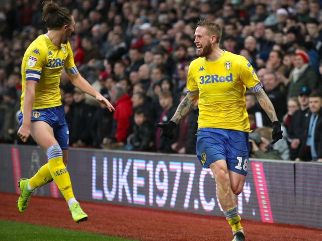 Pontus Jansson celebrates scoring against Aston Villa at Villa Park in December 2018.