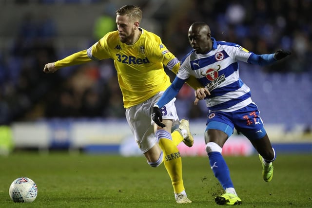 Pontus Jansson battles for the ball with Reading's Modou Barrow during the Championship clash at the Madejski Stadium in March 2019.
