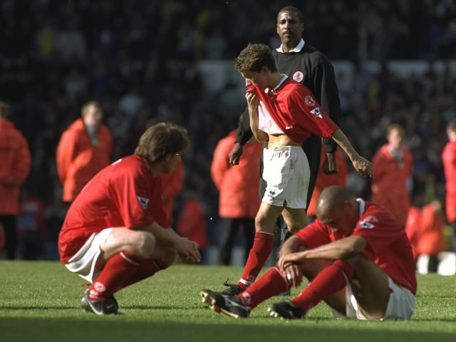 Middlesbrough are relegated at Elland Road in 1997 (Photo: Clive Brunskill /Allsport)