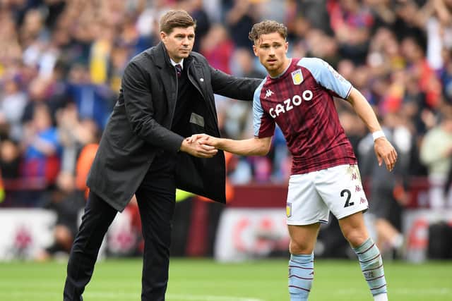 HOPE: Offered to Leeds United by Aston Villa's Matty Cash, right, pictured with boss Steven Gerrard after Sunday's 1-1 draw at home to Crystal Palace.
Photo by Tony Marshall/Getty Images.