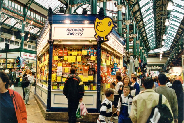 Brown's Sweet stall is in the centre of the photograph taken in September 1999 with The Toy Stall visible in the background.