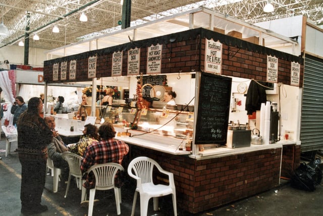 Rhodes Cafe at the bottom of the interior market pictured in September 1999. It was sometimes known as the Pie 'n' Peas stall, but sold a large range of light meals and snacks.