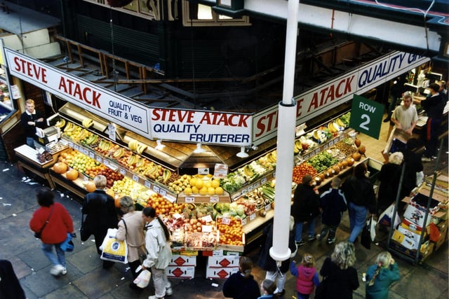 Steve Atack fruit and vegetable stall on the corner of Row 2 pictured in October 1999.