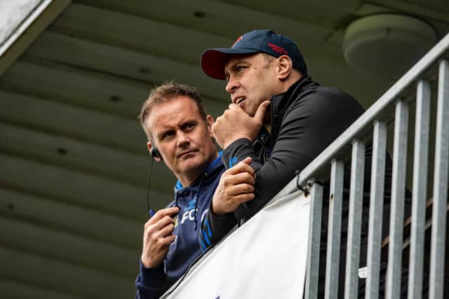 Trinity coach Willie Poching, right, with his assistant Francis Cummins. Both played for Friday's opponents Leeds. Picture by Tony Johnson.