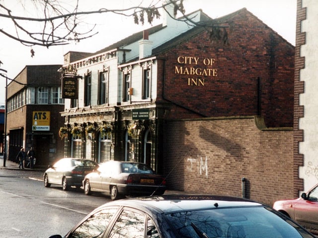 A view down Mabgate towards inner city ring road showing the City Of Mabgate Inn on the right.