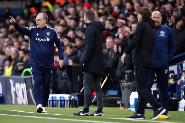 Former Leeds United boss Marcelo Bielsa in the technical box in the reverse fixture, when Patrick Bamford snatched a point for the Whites' with a late equaliser. Pic: George Wood.
